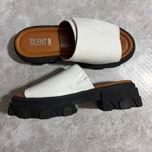 Silent D White Leather Platform Slide Sandals Chunky Lug Sole Made in Turkey 38